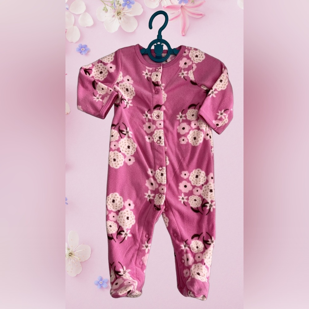 NEW Carter’s Baby Girls Fleece Footed Sleeper Pink w/ Flowers 6M